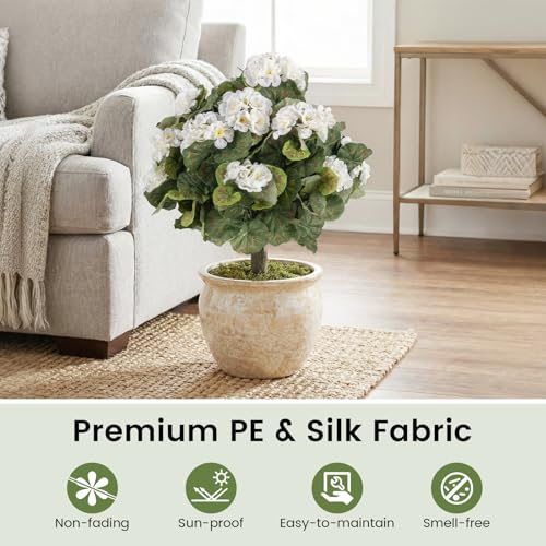Goplus Artificial Begonia Ball Trees Set of 2, 22.5” Fake Evergreen Shrubs with Ground Spikes, 300 Leaves, 22 Flowers, Sun-Proof Indoor & Outdoor Silk Floral Topiary Plants for Home Garden Decoration - color: Begonia