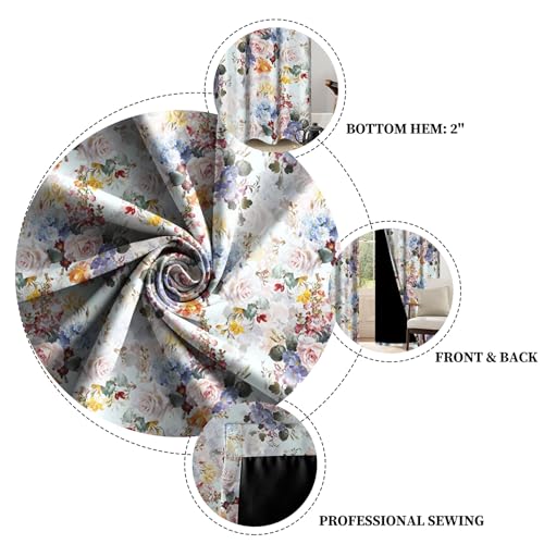 Renaiss Flower Blossom Curtains Watercolor Floral Painting Thermal Insulated Window Curtains for Living Room Bedroom Blackout Window Drapes Grommet Top 29W x 45L Inch 2 Panel Set - color: Watercolor, size: 29"W x 45"L (Pack of 2)