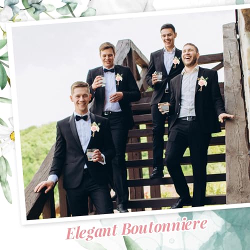 Crowye 16 Pcs Boutonniere for Men Wedding with Pins Set Groom and Groomsmen Ceremony Anniversary Corsage Wedding Flowers Artificial Bouquets for Formal Dinner Party Fall Vintage Prom (Blush Pink) - color: Blush Pink