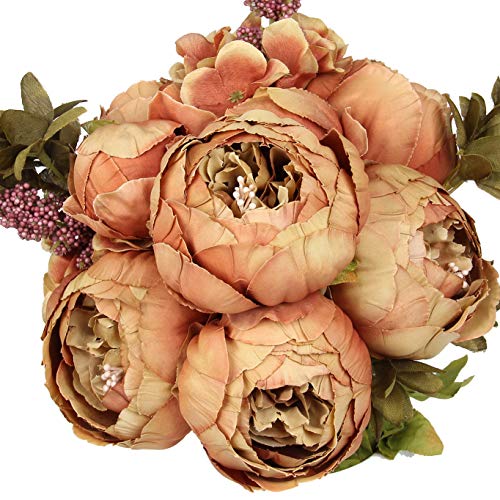 Silk Peony Bouquet Vintage Artificial Peonies Flower for Home Wedding Party Decor (1pcs, Coffee) - color: Coffee