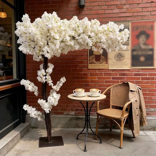 Artificial Cherry Blossom Trees, 3.9ft White Faux Cherry Blossom Tree Fake for Indoor Outdoors for Wedding Party Office Shopping Hotel Restaurant Living Room Home Decor,White-3.9x3.9ft - size: 3.9x3.9ft