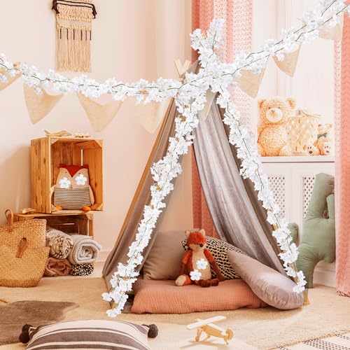 Sggvecsy Cherry Blossom Garland Artificial Cherry Flower Vines 2 Pack Hanging Silk Flowers Garland for Home Wedding Garden Party Arch Office Decor (White) - color: White, size: 2 Pack