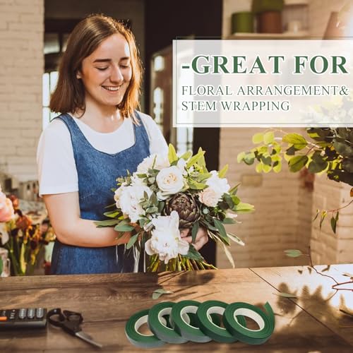 GardEasy 12 Rolls Floral Tape, 1/2" Wide Flower Tape Dark Green for Bouquets Floral Arranging Stem Wrap Craft, Wedding Bouquet(30yards)