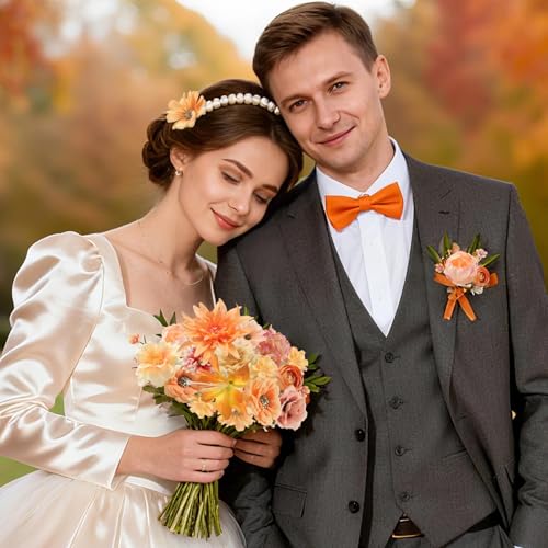 Fall Artificial Flower Heads Combo - 48pcs Orange Silk Flowers Bulk Faux Rose for Wedding Decor, Bridal Bouquets, Graduation Parties, Cake Toppers & Home DIY Crafts - color: Orange 1