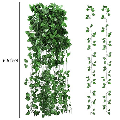 Tbestmax 473 Feet 72 Pack Artificial Ivy Leaf Plants, Green Vine Leaves, Greenery Hanging Garland, Fake Foliage Flowers for Home Kitchen Garden Office Wedding Wall Decor