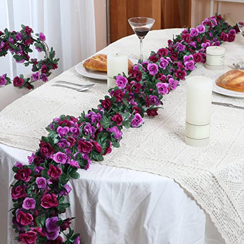 MARTINE MALL Flower Garland - 5 Strand 41Ft Rose Vines for Bedroom, Purple Rose Floral Decor - color: Purple, size: 5 Packs