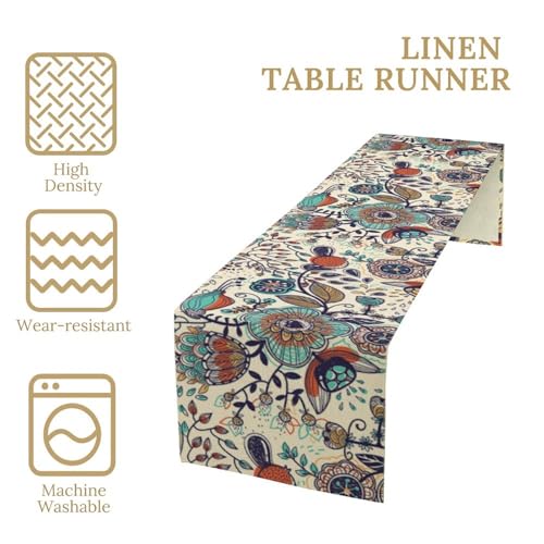 Boho Floral Table Runner Abstract Minimalist Flowers Art Printed Dinner Runner for Home Kitchen Dining Table Decor Fabric 1 Panel W13xL36in - color: Flower-1, size: 13"W x 36"H