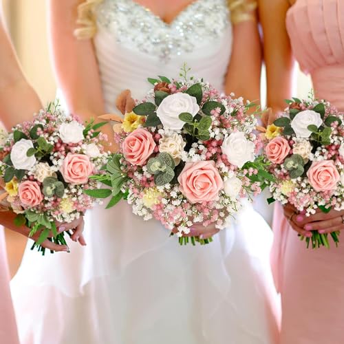 N&T NIETING Babys Breath Artificial Flowers Bulk, 15Pcs Fake Gypsophila Bouquet Flowers Real Touch Faux Babies Breath Arrangement for Wedding Floral Party Home Centerpieces Vase Decoration, Pink White - color: Pink White, size: 15pcs-Standard