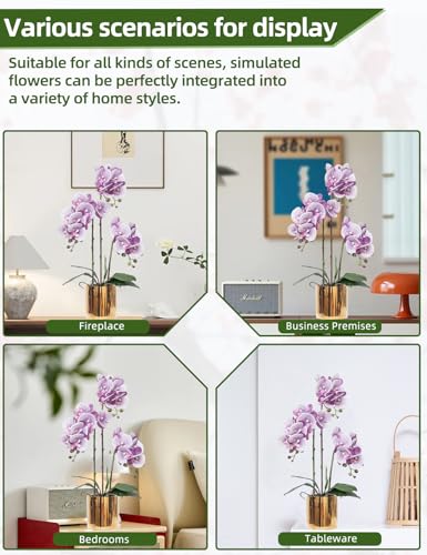 Artificial Orchid Flowers Set Fake Phalaenopsis Flower Faux Butterfly Orchid Real Touch Orchid for Wedding Home Office Party Hotel Yard Decoration Restaurant - color: Purplish White Spot