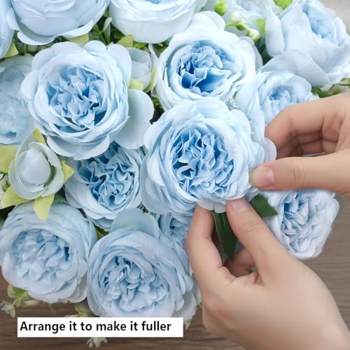 Peonies Artificial Flowers 12 Bundles Pink Flowers Bouquet, Lifelike Silk Fake Peonies with Stems for Home Table Centerpieces, Wedding, Party & DIY Bridal Floral Arrangements (Blue) - color: Blue