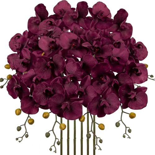 6PCS 32" Artificial Orchid Stems Purple Butterfly Orchid Faux Phalaenopsis Flowers for Home Wedding Centerpieces Office Table Decorations Real Touch Silk Orchids for DIY Floral Arrangements - color: Purple