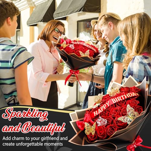 Thiccywoov Valentine Glitter Roses Bouquet (exclude Rose & Glue) DIY Roses with Glitter Powder Flower Wrapping Paper Letter Stickers Bags for Mothers Day Birthday Wedding Graduation Xmas Gifts(Red) - color: Red