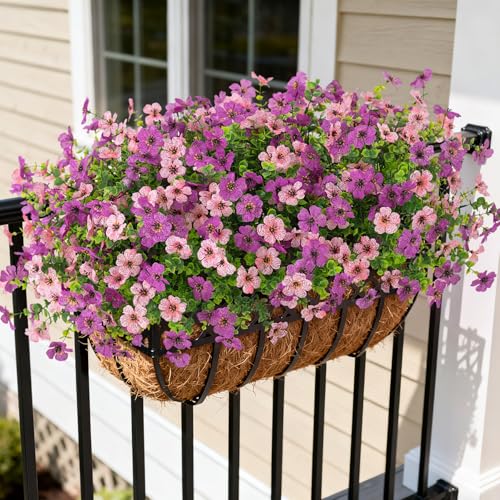 INXUGAO Artificial Fake Flowers Plants for Outdoor Spring Summer Decor, 12 Bundles Faux Silk Flowers for Outdoor Outside Planter Colorful Daisy UV Resistant Look Real for Front Door Porch Patio Yard - color: Purple Pink