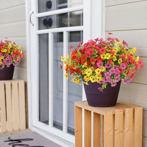 Sggvecsy Artificial Flowers for Outdoors 12 Bundles Realistic Faux Plants UV Resistant Fake Silk Daisy with Eucalyptus for Boxwood Planter Patio Porch Outside Spring Summer Decoration(Mixed 4 Color) - color: Mixed 4 Colors