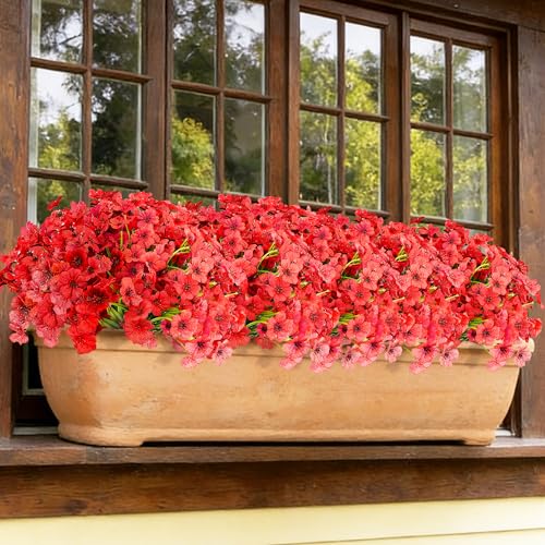16 Bundles Artificial Flowers for Outdoors Fake Red Flowers Faux Plants for Indoor Outside Garden Porch Window Box Hanging Planters Home Farmhouse - color: Red, size: 15inches-16pcs
