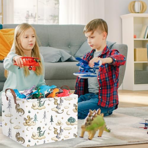 Rectangular Dinosaur Baskets,Watercolor cute dragon fairy tale kids nursery basket,Cloud moon star dragon egg laundry basket for kid,Toys Box,Dinosaur Room Decor(Cute dinosaur) - color: Cute dinosaur