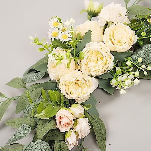 GOLDY&WENDY 2 PCS Elegant Artificial Wedding Sign Flower Swag for Peony Theme Wedding Party Reception Entrance Welcome Sign Artificial Silk Floral Decor - color: A3-champagne Peony