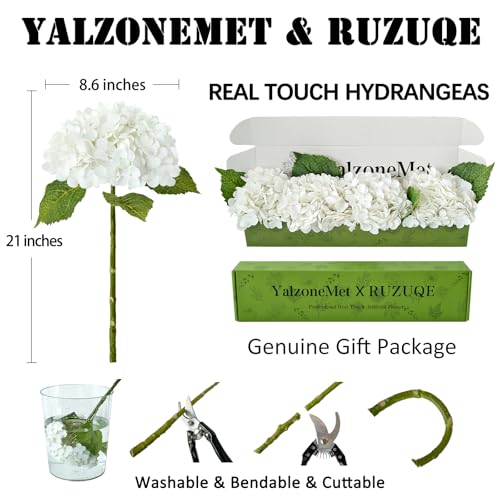 YalzoneMet 4Pcs White Hydrangea Artificial Flower Natural Lifelike Real Touch 21'' Long Stem Hydrangea Latex Flower Bouquets for Home Decor Party Outdoor Wedding Table Centerpiece - color: White