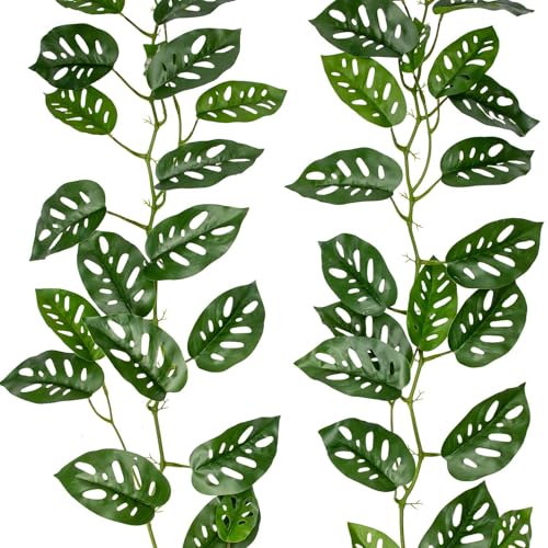 2Pcs Artificial Monstera Leaves Vines 4ft Fake Hanging Plant Ivy Vines Greenery Garland Faux Tropical Vine Decor for Wall Jungle Luau Beach Birthday Party Indoor Outdoor Home Décor - color: Monstera#style 1