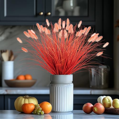 Ttranewsoo Fake Grass Fall Flowers Artificial Shrubs Artificial Grass Wheatgrass Cattails Fake Grass Decorations Artificial Plants Ornamental Grass Outdoor Grass Green Leafy Decorations (12PCS)Orange - color: Orange12