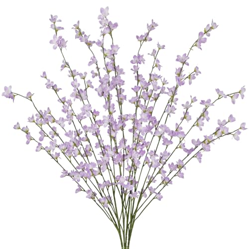 6 Pcs Artificial Forsythia Branches Fake Wildflowers Light Purple 41" Silk Flowers with Long Stems Faux Spring Flowers for Tall Vase Indoor Home Decor Table Centerpieces Party Wedding Outdoor - color: Light Purple