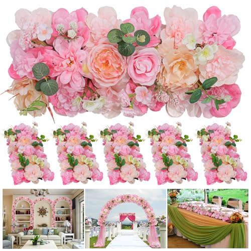 Wedding Arch Artificial Flowers Pink - 6Pack Faux Floral Swags Rose Silk Peony Realistic Arch Faux Plastic Arrangement for Romantic Wedding Wall Reception Ceremony Welcome Sign Decoration - color: Pink