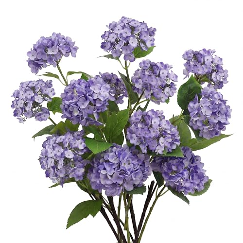 Cuffbow 4 Pcs 28'' Large Purple Artificial Hydrangea Flowers Fake Hydrangeas Silk Flowers Long 12 Touch Blooms for Wedding Centerpieces Bouquets DIY Floral Decor Home Decoration - color: Purple