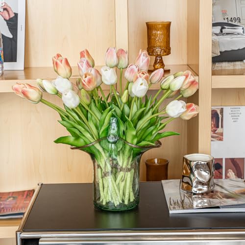 Artificial Tulips Flowers, Latex Bouquet, Fake Tulips,Spring Wedding Home Room Table Centerpiece Decor - color: 40pcs Xb(no Vase)
