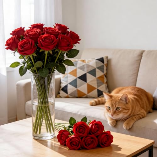 15PCS Artificial Flowers Fake Roses, Silk Artificial Red Roses with Stems Realistic Bouquets for Wedding Centerpiece Valentines Day Decorations Home Decor Party Crafts DIY - color: Red