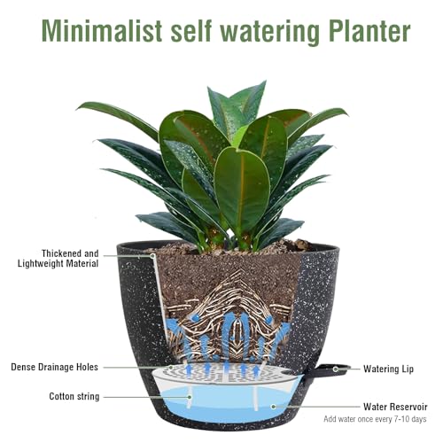 Meowell 12 inch Large Self Watering Pots for Indoor Outdoor Plants, Flower Plant Pots with Mesh Drainage Holes for Garden House Plants, Plastic Planters with Reservoir for Home Decor, Speckled Black - color: Speckled Black, size: 12inch B