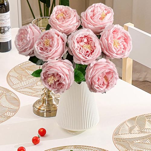 4 Pcs Real Touch Peonies Artificial Flowers, 3.5'' Big Bloom Austin Rose Peony Latex Fake Flower with Stems for Wedding Bouquet Party Valentines Arrangement Home Kitchen (Light Pink) - color: Light Pink