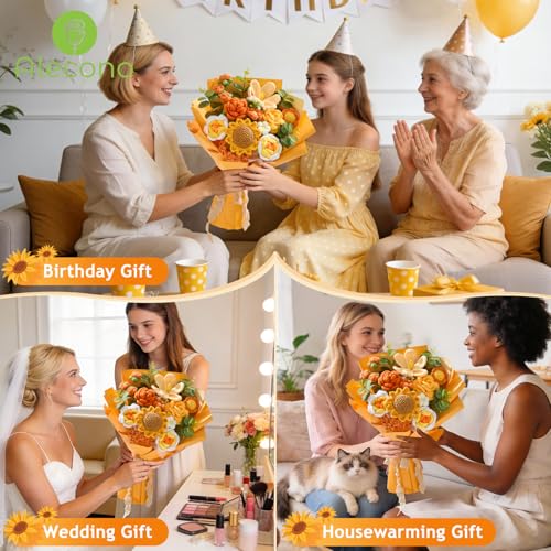 Alecono Large Crochet Flower Bouquet, Knitted Flowers, Artificial Sunflower Crochet as a Gift for Valentines Day Lover Anniversary Graduation (Orange) - color: Orange, size: X-Large