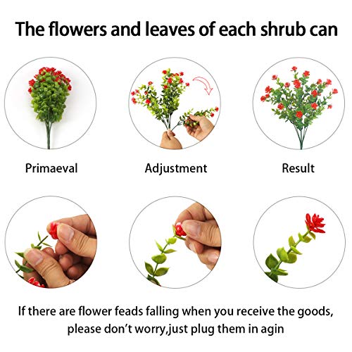 Artificial Flowers Outdoor,8 Bundles UV Resistant Outdoo Fake Flowers,Outside Plastic Faux Flowers Greenery Shrubs Plants for Indoor Outdoor Planter Home Porch Decor(Red) - color: Red, size: 8 Bundles