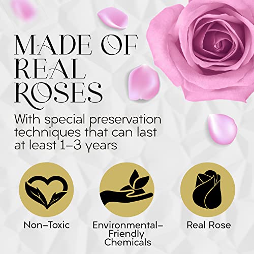 GLAMOUR BOUTIQUE Eternal Preserved Roses in a Box, Flowers Forever, Rose Forever in a Box for Wife or Her, Lasting Real Flower Gift, Elegant Luxury Floral Home Decor, 7 Roses, Pink (Color-Treated) - color: Pink, size: 7 Roses