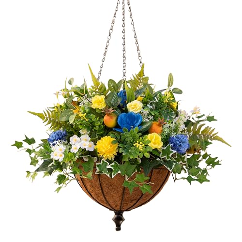 Balsam Hill Outdoor Summer Breeze Spring & Summer Hanging Basket - 26" Premium UV-Protected Artificial Outdoor Flowers for Porch, Patio, & Garden - color: Summer Breeze