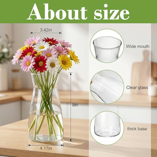 8 inch Flower Vase,Set of 2 Glass Vases for Flowers,Clear Glass Flower Vase for Centerpieces Table,Flower Bouquet Decoration,Wedding Decor Gift,Birthday,Living Room,Dining Table - color: Clear