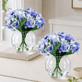 2 Pcs Hydrangea Artificial Flowers - Fake Flowers Real Touch Floral Arrangement with Faux Water in Glass Vase, Home, Bathroom and Office Table Centerpiece Decor