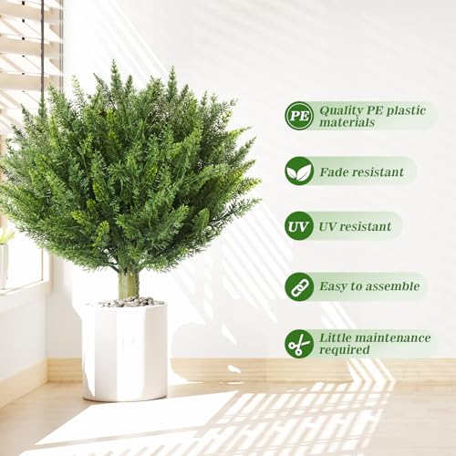 Set of 4 Artificial Cypress Topiary Shrubs, 20" UV-Resistant Faux Cedar Outdoor Plants with Ground Spikes — Realistic Green Bushes for Porch, Patio, Garden, and Yard Décor - color: 4pcs 20in Cypress Tree