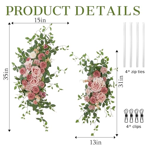 Ting's time Wedding Arch Flower Pack of 2 Artificial Silk Large Flower Swag Wedding Arches for Ceremony Reception Backdrop Floral Decor for Fall Wedding Party Ceremony (Dark Pink) - color: Pink