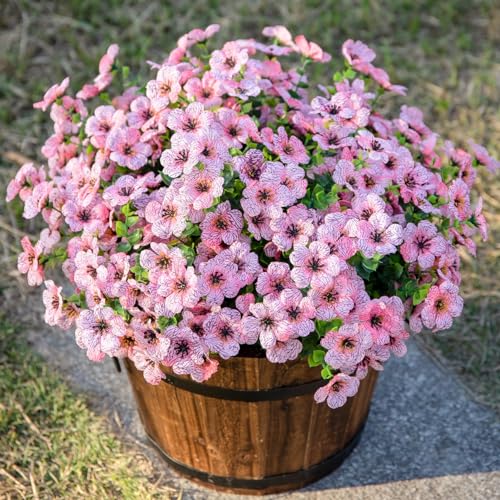 HyeFlora Artificial Flowers for Outdoor Indoor Garden Home Decoration, Faux Flower Daisy with Eucalyptus Leaves Fake Plants Greenery Boxwood Porch Patio, 12 Bundles (Pink) - color: Pink
