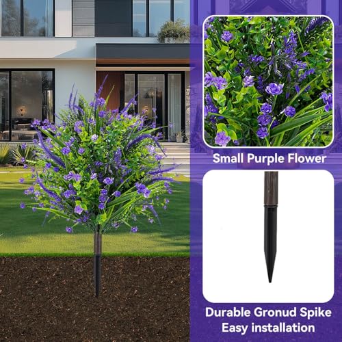 Artificial Boxwood Topiary Ball Trees with Ground Spikes UV Resistant Faux Greenery Shrubs Fake Shrubs for Outdoors, Realistic Faux Plants Bushes for Garden Porch Yard Patio Decor (Purple Flower) - color: Purple Flower