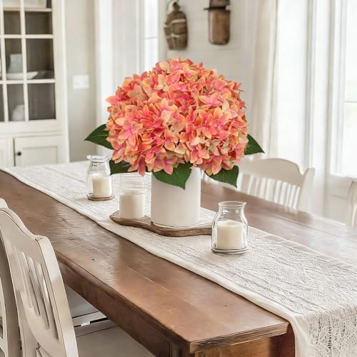 Artificial Hydrangea Flowers Real Touch Faux Hydrangeas Flower 7 Inch Large Hydrangea Heads with Unique Petal Shape, 23.6" Long Pink Hydrangeas Stems for Vase Wedding Home Table Centerpiece Decor - color: Whiskey