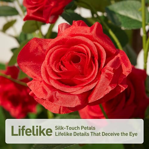 VeriNatural Fake Rose Plants,3Ft(36") Red Artificial Roses,UV-Resistant Faux Silk Flowers for Indoor Outdoor,Potted Faux Trees for Home Decor, Courtyard,Patio, Front Porch Topiary Set of 2 - color: Red, size: 3ft