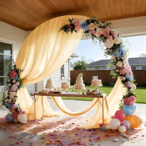 Wedding Arch Draping Fabric Shimmery Sheer Drapes 31" x 20 ft Extra Long Backdrop Curtains for Wedding Anniversary Party Summer Outdoor Events 4th July Backgrounds, 2 Panels Champagne - color: Champagne, size: 240" L x 31" W (2 Panels)