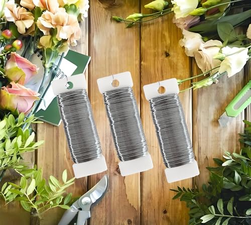 22 Gauge Silver Floral Wire 3 Pack 114 Yards Flexible Paddle Wire for Christmas Wreath Tree,Crafts,Garland and Floral Arrangements (3, Silver, 114 Yards) - color: Silver