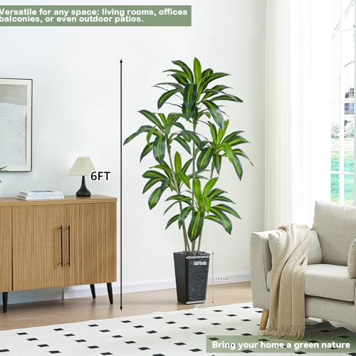 Artificial Dracaena Tree, 6FT Artificial Plants Indoor with Black Square Planter, Faux Yucca Silk Tree Fake Tropical Floor Plant in Pot, Fake Plants for Home House Room Office Entryway Porch Decor - color: Black, size: 6FT