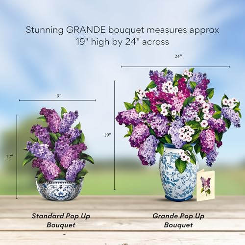 Freshcut Paper Pop Up Cards, Grande Garden Lilacs, 18 Inch Life Sized Forever Flower Bouquet 3D Popup Greeting Card, Birthday Cards, Thank You Card, Blank Notecard & Envelope - color: Garden Lilacs, size: Grande