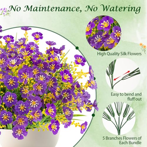 MACTING Artificial Flowers for Outdoors 12 Bundles UV Resistant Fake Flowers No Fade Faux Outdoor Plants for Indoor Outside Planters Garden Porch Yard Window Home Summer Decorations,Purple - color: Purple, size: 12PCS