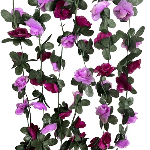 8Pcs 63Ft Purple Rose Garland, Fake Flower Vines, Artificial Vine Flowers, Rose Hanging Garland for Party Wedding, Garden, Room Table, Christmas, Backdrop Wall Arch Decor - color: Purple, size: 8Pcs-63Ft