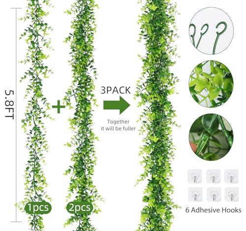 RECUTMS Artificial Eucalyptus Garland - Fake Greenery Leaves Vine Garlands Faux Hanging Plants 3 Packs for Home Garden Mantle Table Wedding Backdrop Arch Wall Decoration - color: Eucalyptus